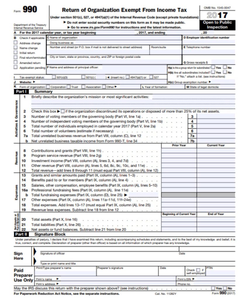 Non-Profit Tax Form 990